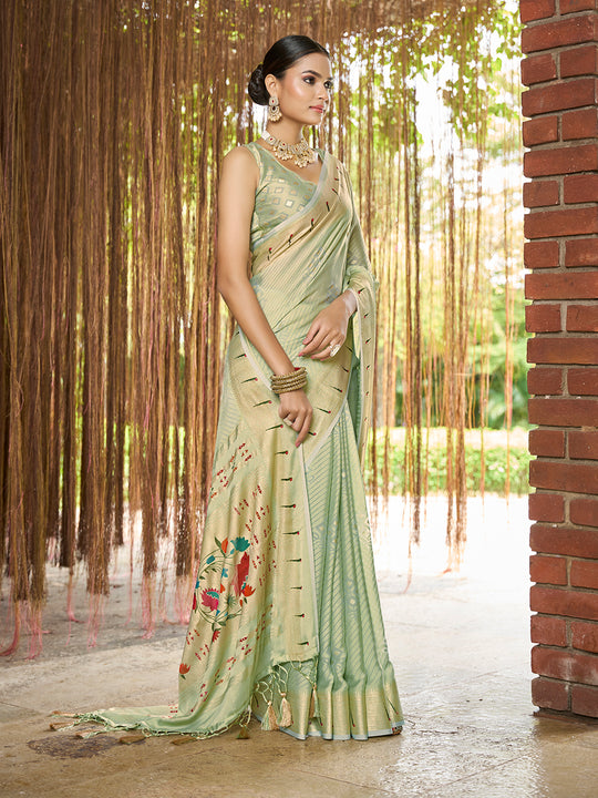Sea Green Brasso Festive Wear Saree With Blouse Piece