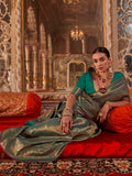 Green Handloom Weaving Silk Saree With Blouse Piece