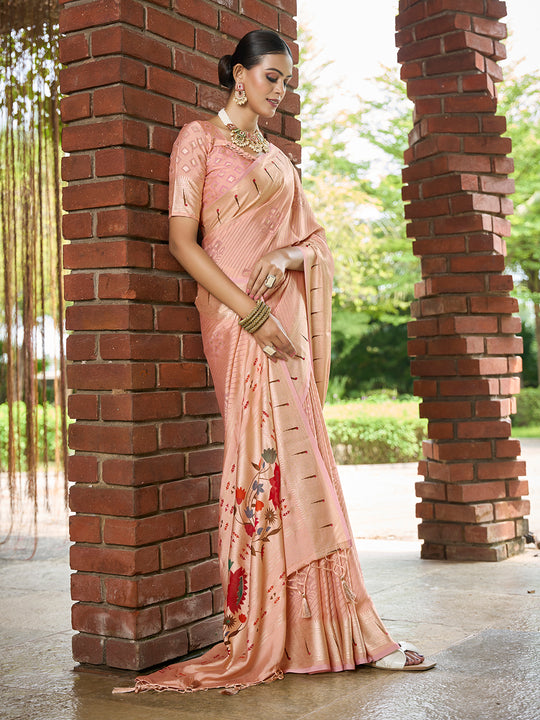Peach Brasso Festive Wear Saree With Blouse Piece