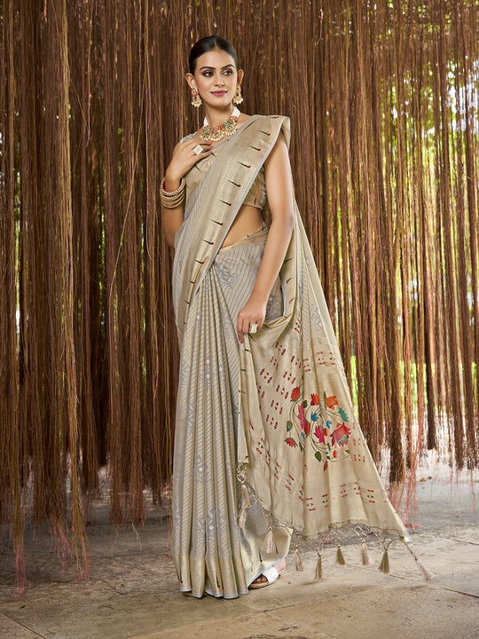 Grey Brasso Festive Wear Saree With Blouse Piece