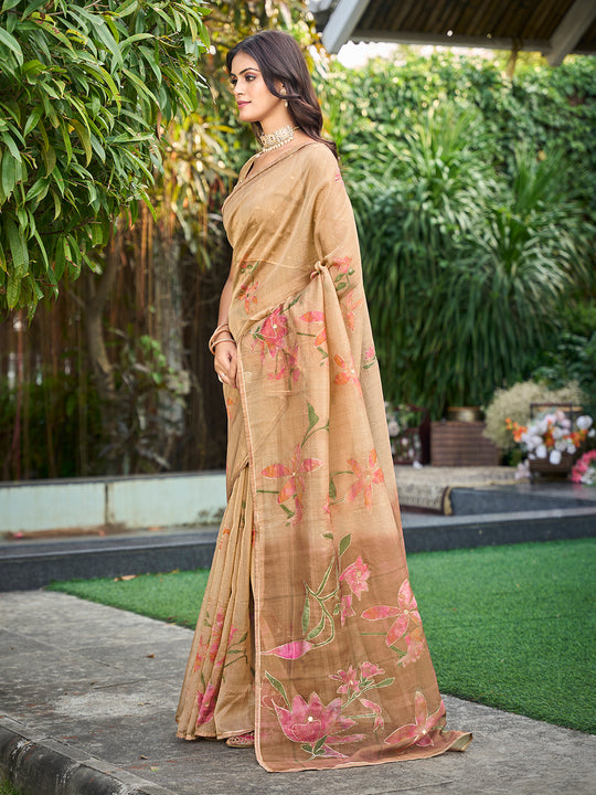 Peach Tissue Festive Wear Saree With Blouse Piece