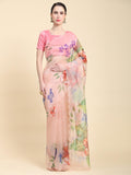 Pink Digital Printed Organza Saree With Satin Pink Blouse Piece