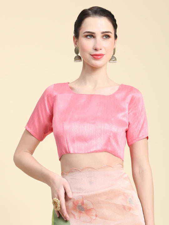 Pink Digital Printed Organza Saree With Satin Pink Blouse Piece