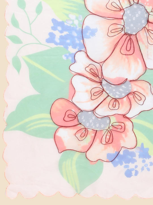 Pink Digital Printed Organza Saree With Satin Pink Blouse Piece