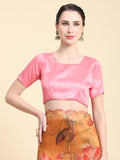 Orange Digital Printed Organza Saree With Satin Pink Blouse Piece