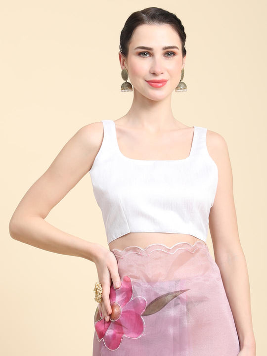 Lavender Digital Printed Organza Saree With Satin White Blouse Piece