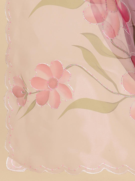 Lavender Digital Printed Organza Saree With Satin White Blouse Piece