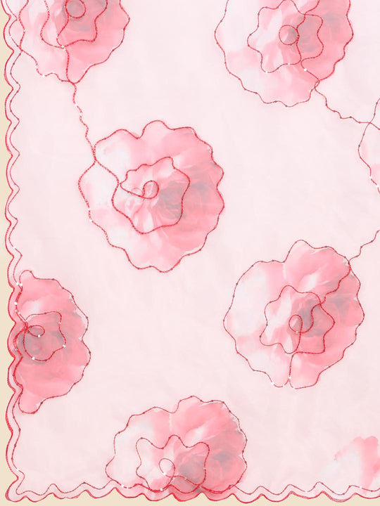 Red Digital Printed Organza Saree With Satin Red Blouse Piece