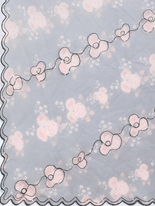 Black Digital Printed Organza Saree With Satin Black Blouse Piece