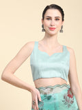 Teal Green Digital Printed Organza Saree With Satin Teal Green Blouse Piece