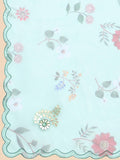 Teal Green Digital Printed Organza Saree With Satin Teal Green Blouse Piece