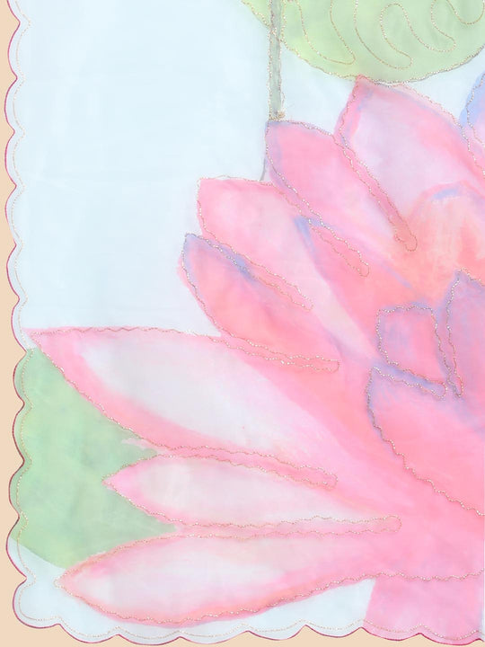 Sky Blue Digital Printed Organza Saree With Satin Sky blue Blouse Piece