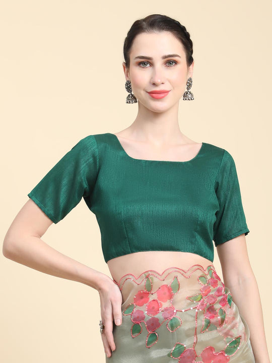 Light Green Digital Printed Organza Saree With Satin Green Blouse Piece