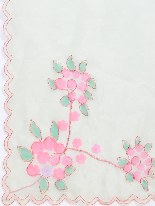 Light Green Digital Printed Organza Saree With Satin Green Blouse Piece