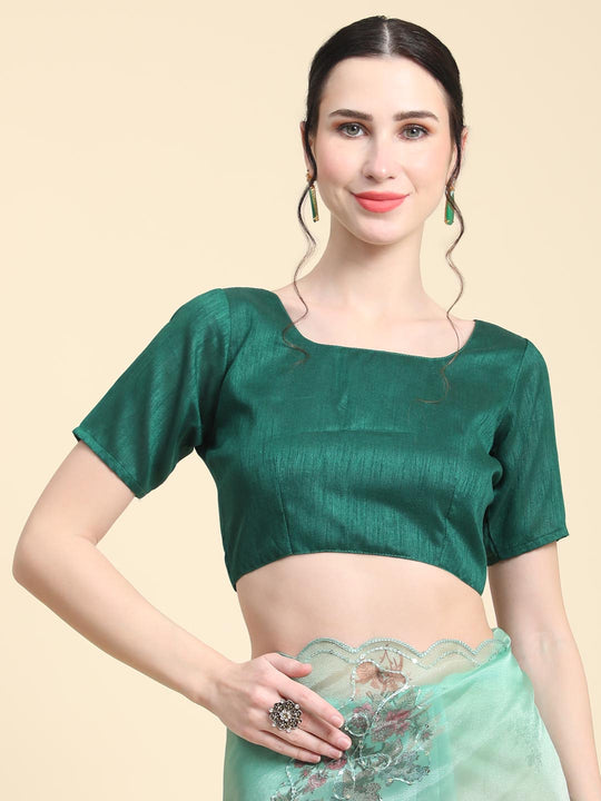 Light Green Digital Printed Organza Saree With Satin Green Blouse Piece