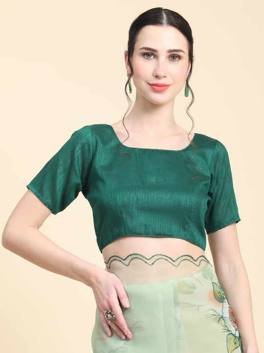 Light Green Digital Printed Organza Saree With Satin Green Blouse Piece