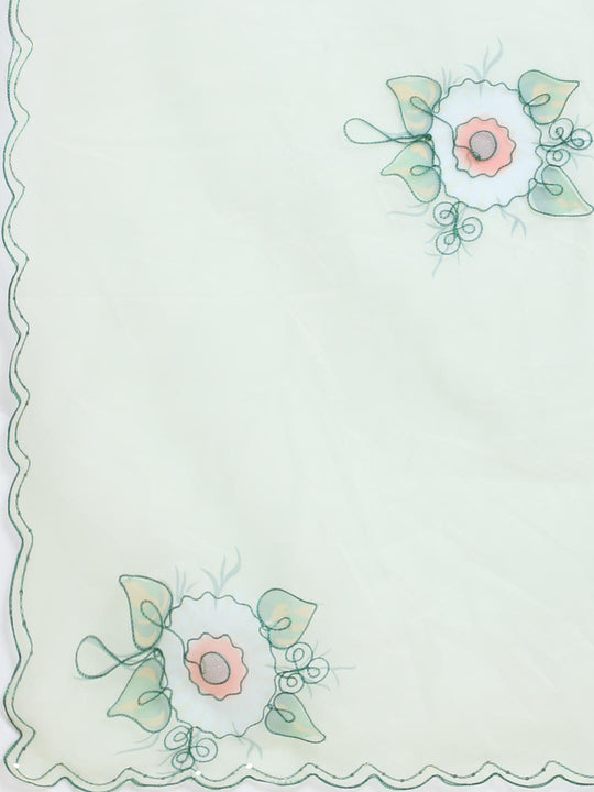 Light Green Digital Printed Organza Saree With Satin Green Blouse Piece