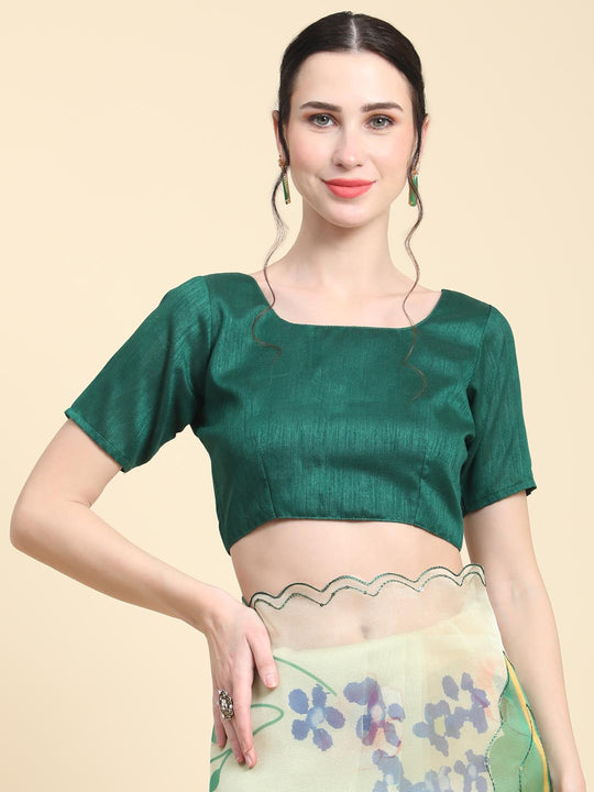 Light Green Digital Printed Organza Saree With Satin Green Blouse Piece