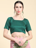 Lavender Digital Printed Organza Saree With Satin Green Blouse Piece