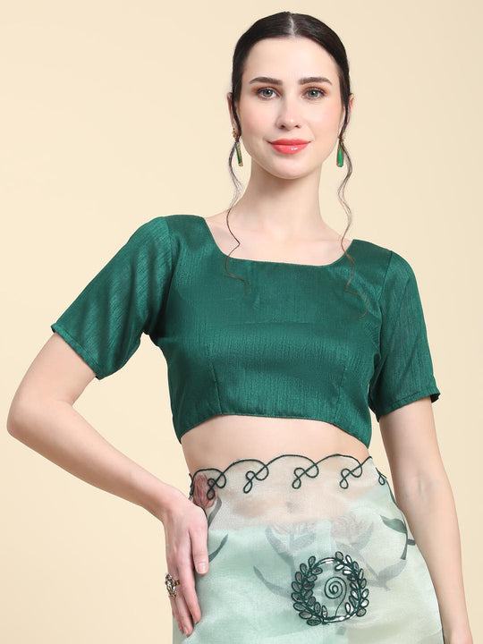 Light Green Digital Printed Organza Saree With Satin Green Blouse Piece