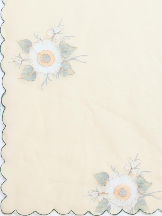 Yellow Digital Printed Organza Saree With Satin Yellow Blouse Piece