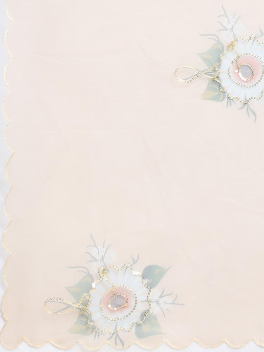 Peach Digital Printed Organza Saree With Satin Yellow Blouse Piece