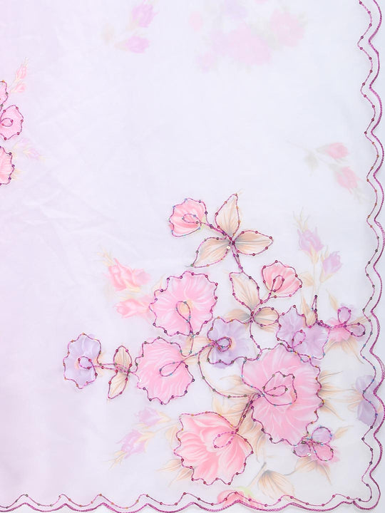 Burgundy Digital Printed Organza Saree With Satin Burgundy Blouse Piece