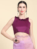 Lavender Digital Printed Organza Saree With Satin Burgundy Blouse Piece