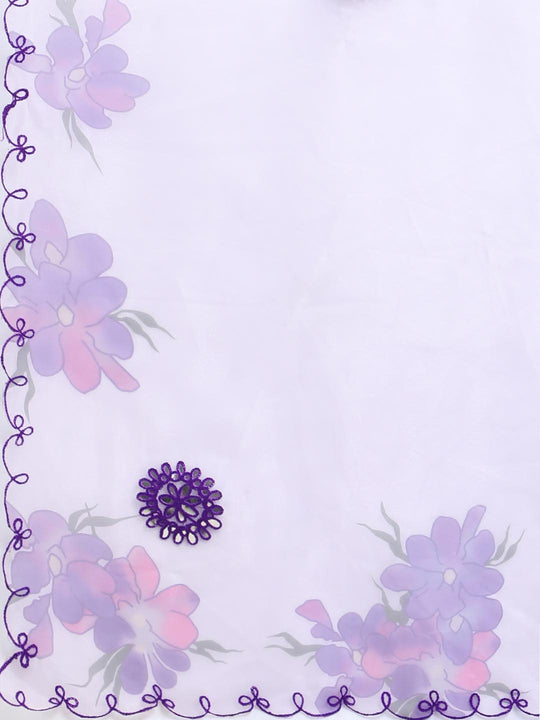 Purple Digital Printed Organza Saree With Satin Burgundy Blouse Piece