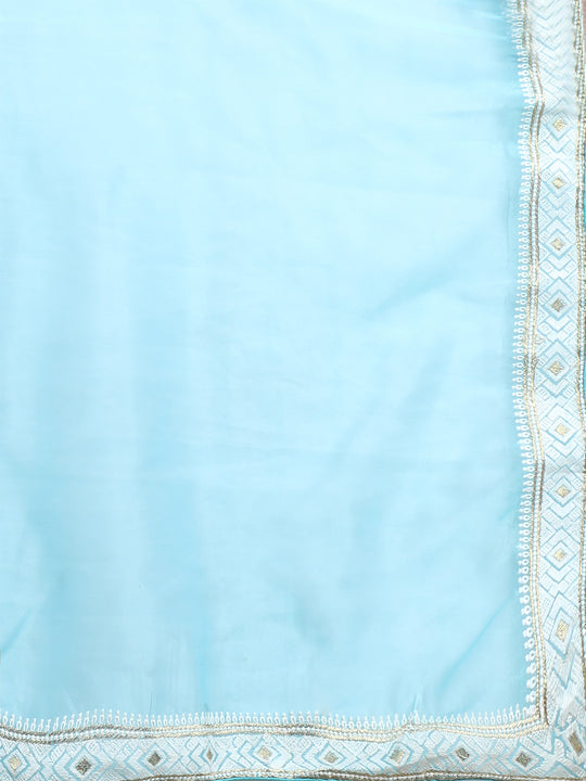 Sky Blue Organza Saree With Blouse Piece