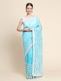 Sky Blue Organza Saree With Blouse Piece