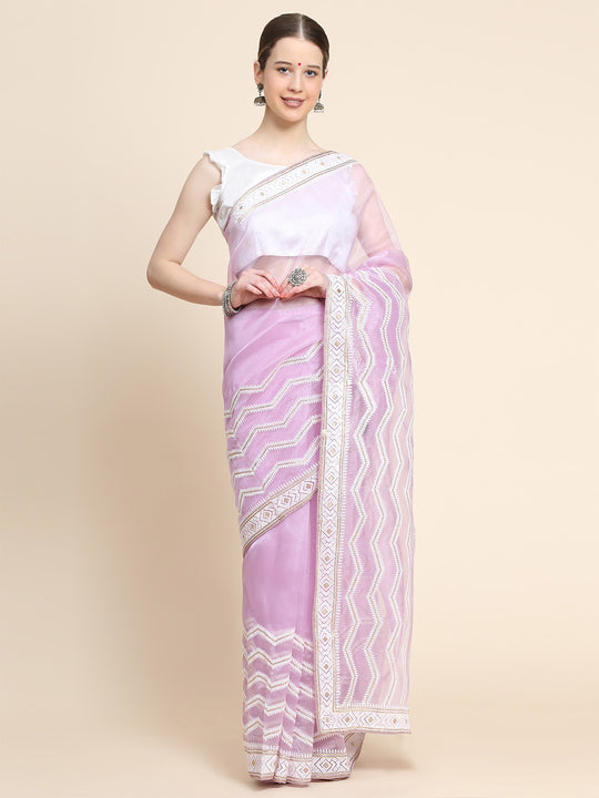 Lavender Organza Saree With Blouse Piece