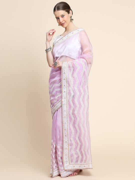 Lavender Organza Saree With Blouse Piece