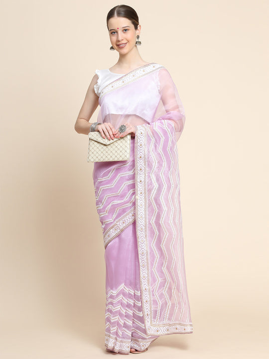 Lavender Organza Saree With Blouse Piece