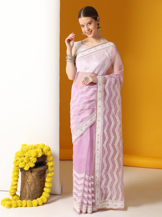 Lavender Organza Saree With Blouse Piece