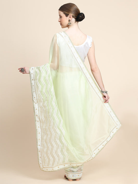 Pista Green Organza Saree With Blouse Piece