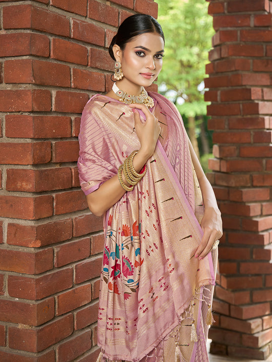 Pink Brasso Festive Wear Saree With Blouse Piece