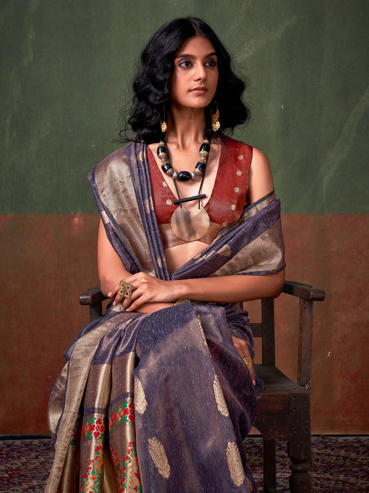 Purple Paithani Tissue Saree With Blouse Piece