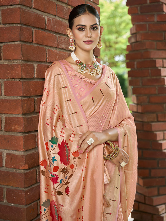 Peach Brasso Festive Wear Saree With Blouse Piece