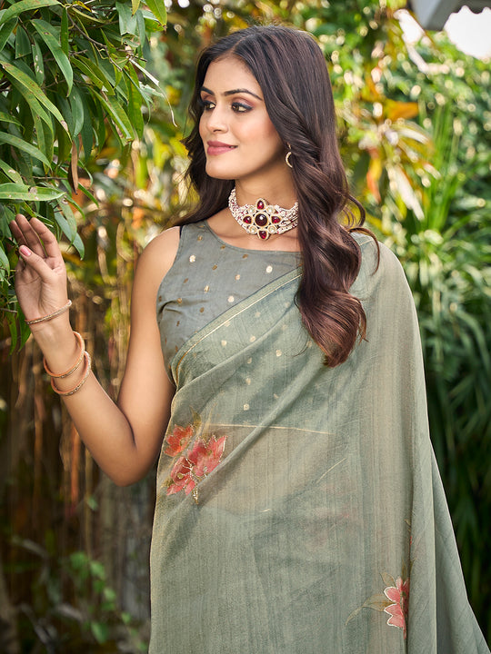 Light Green Tissue Festive Wear Saree With Blouse Piece