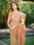 Peach Tissue Festive Wear Saree With Blouse Piece