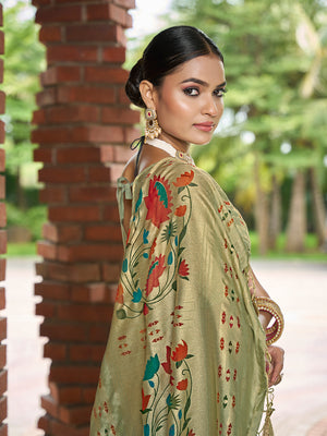 Green Brasso Festive Wear Saree With Blouse Piece