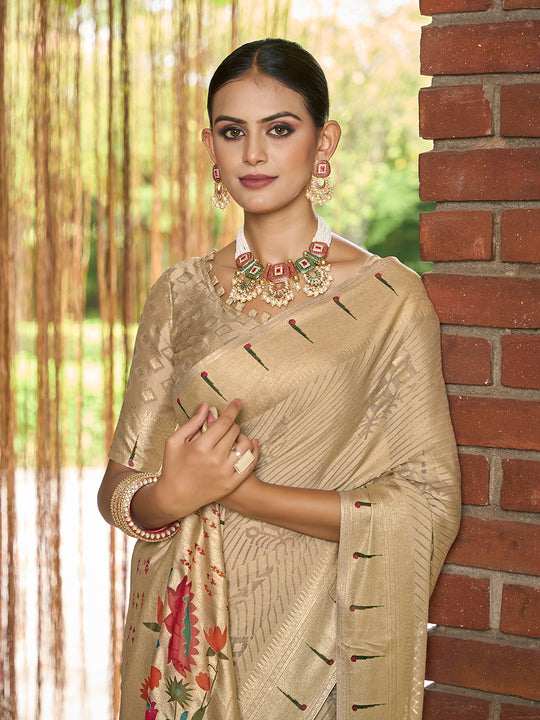 Gold Brasso Festive Wear Saree With Blouse Piece