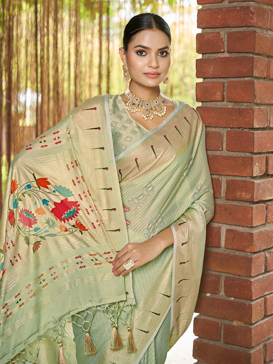 Sea Green Brasso Festive Wear Saree With Blouse Piece