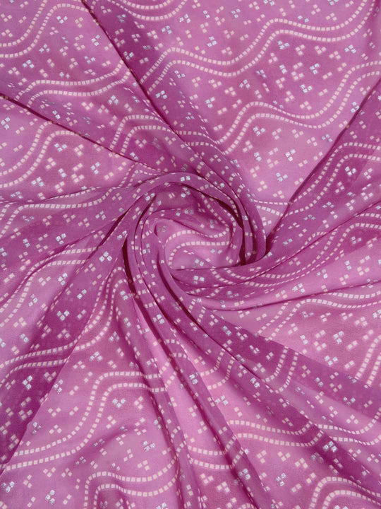Pink Georgette Swarovski Stone Embellished Printed Saree With Blouse Piece