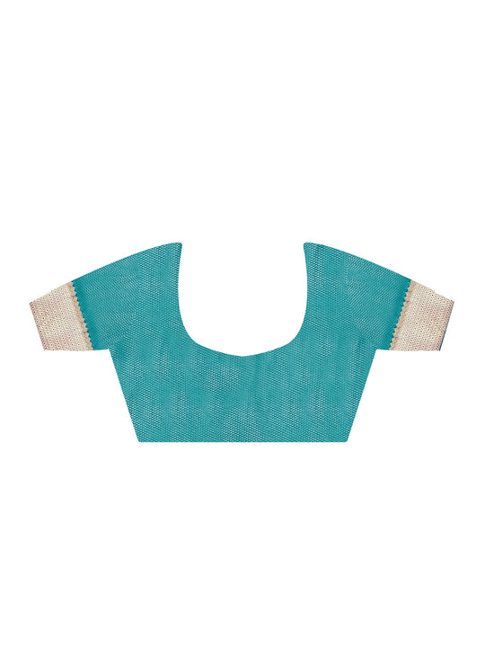 Cyan Soft Silk Saree With Blouse Piece