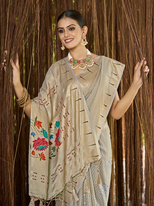 Grey Brasso Festive Wear Saree With Blouse Piece