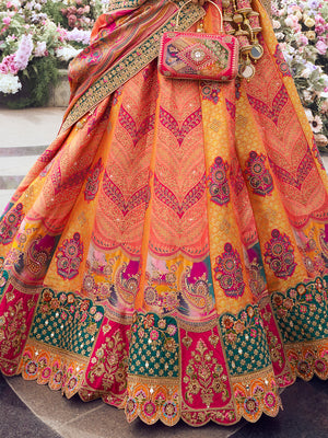 Multicolor & Green Banarasi Silk Lehenga Choli