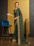 Green Georgette Daily Wear Saree With Blouse Piece