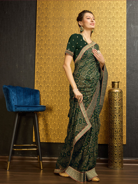 Green Georgette Daily Wear Saree With Blouse Piece